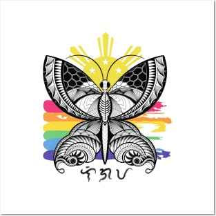 Tribal line Art Butterfly / Baybayin word Ligaya (Happiness) Posters and Art